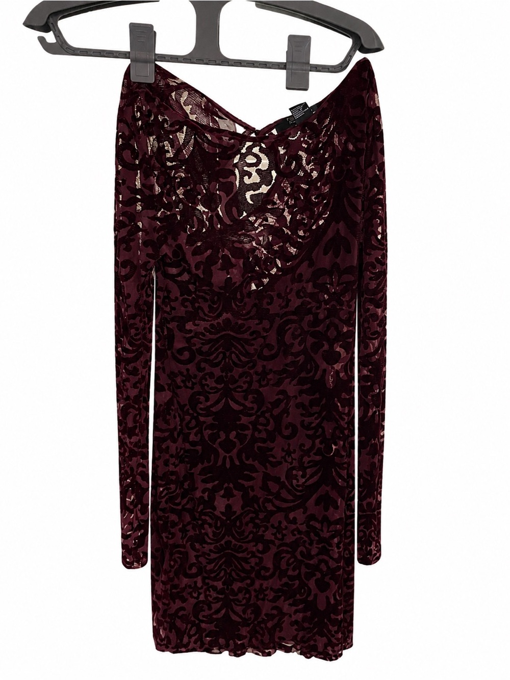 Forever 21 Burgundy Velvet Burnout Long Sleeve Dress